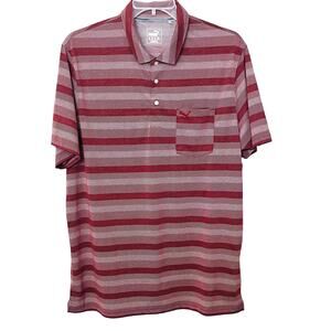 PUMA SHORT SLEEVE GOLF POLO, MENS, XXL, CRANBERRY & WHITE STRIPES, FRONT POCKET